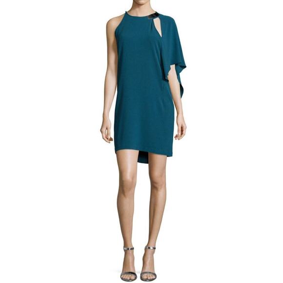 Halston Heritage Dresses & Skirts - Halston Heritage Blue Crepe One Sleeve Shift Dress Size 8